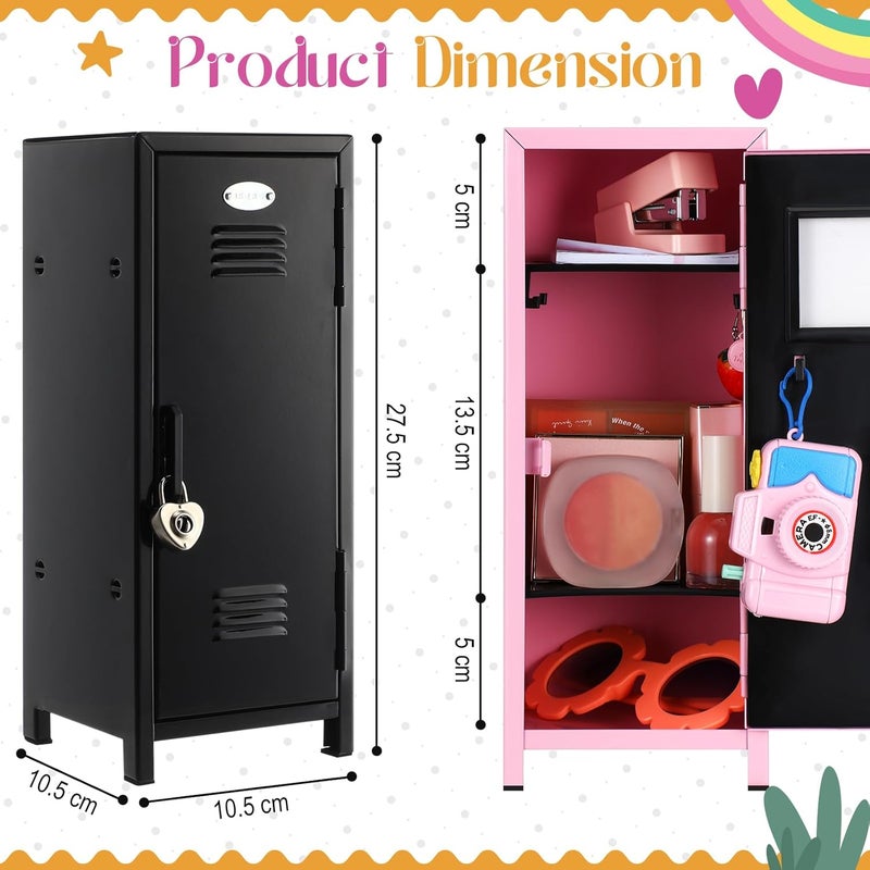 Vercraft 2 Pcs Mini Metal Locker Storage with Lock and 2 Keys 10.8 Inch Small Money Security and Cash Safe Box for Jewelry Back to School Home Office Desktop Container(Pink,Black) - Image 3
